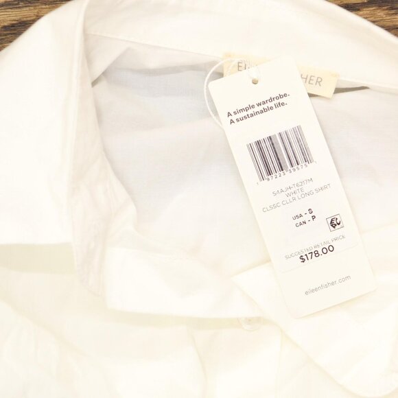 Eileen Fisher Washed Organic Cotton Poplin Classic Collar Long Shirt White S - Picture 3 of 6